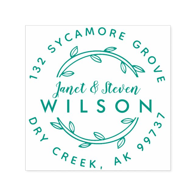 Tampon Auto-encreur Couple marié Nom complet main tiré Wreath (Design)