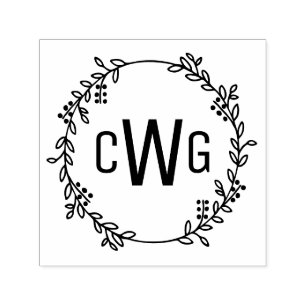Tampon Auto-encreur Couronne botanique élégante 3 monogramme initial #