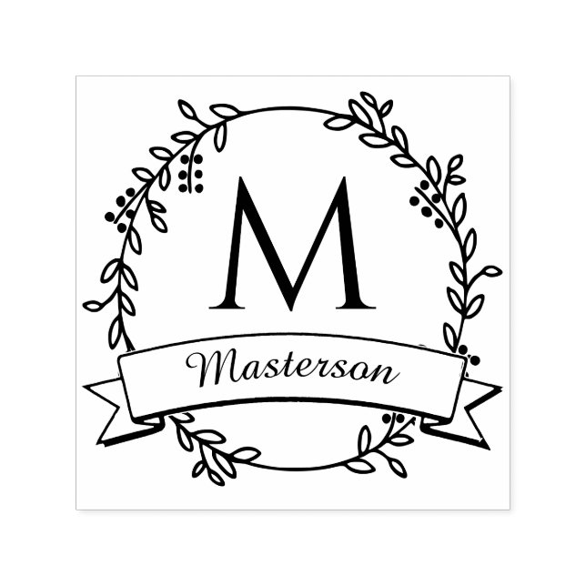 Tampon Auto-encreur Couronne botanique initiale monogramme de nom #2R (Design)