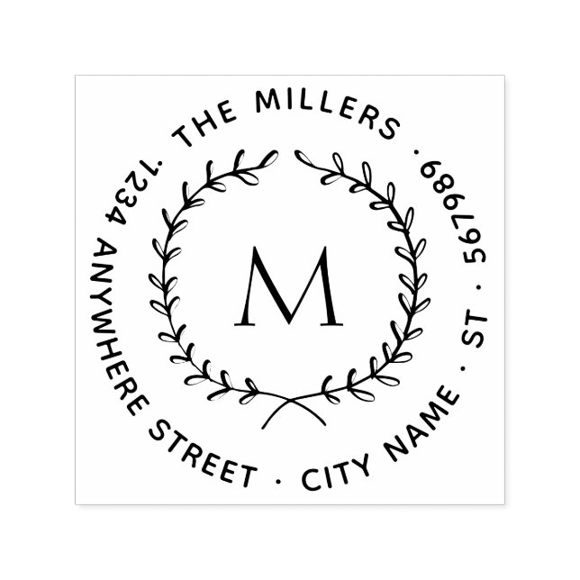 Tampon Auto-encreur Couronne botanique moderne Nom de famille Adresse  (Design)
