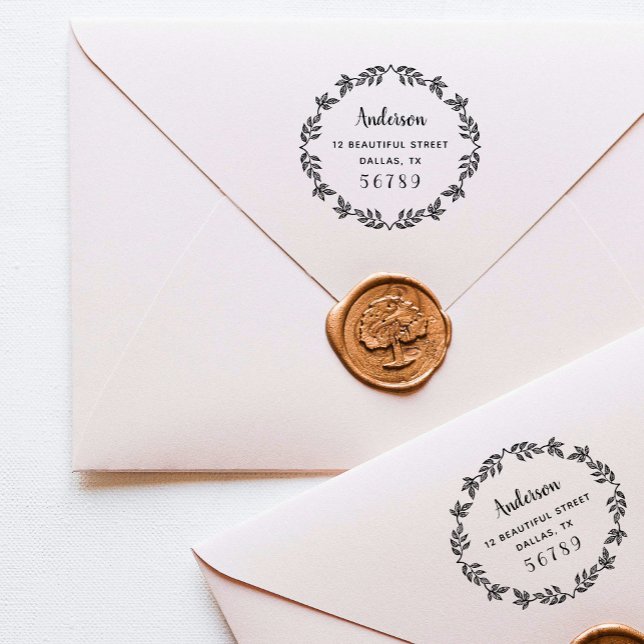 Tampon Auto-encreur Couronne botanique Nom Adresse de retour Verdure (Créateur téléchargé)