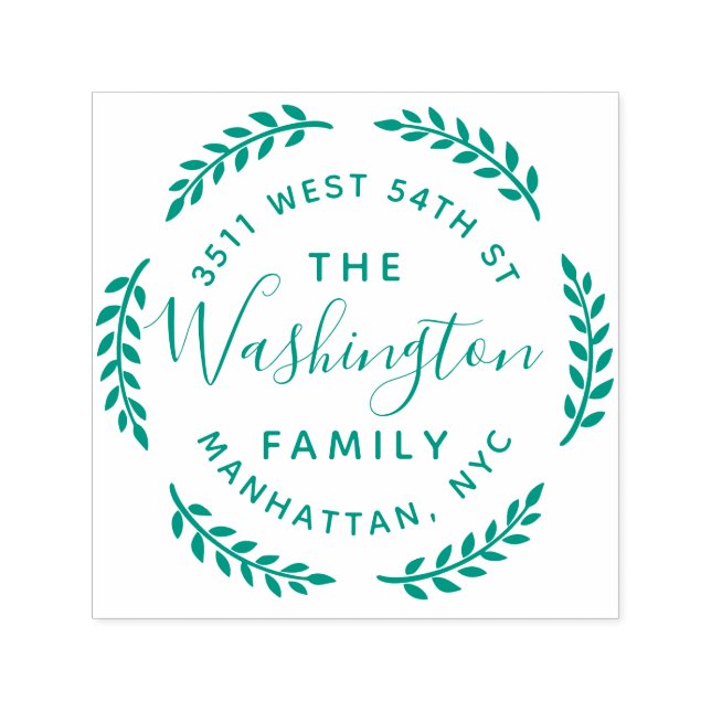 Tampon Auto-encreur Couronne botanique ronde Nom de famille Adresse de (Design)