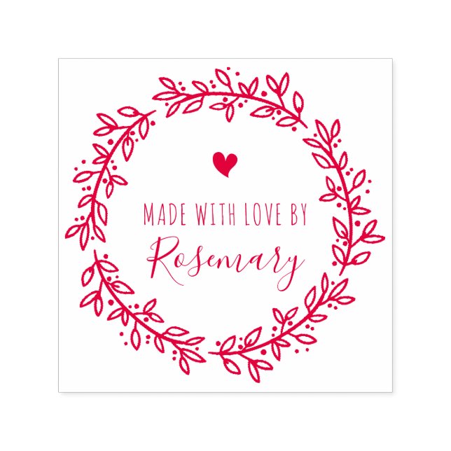 Tampon Auto-encreur Couronne Botanique Rouge Fabriquée Avec Amour Par (Design)