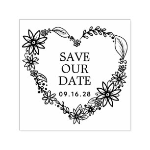 Tampon Auto-encreur Couronne de coeur floral Save The Date