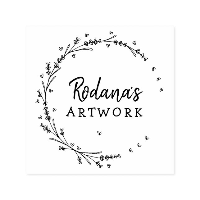 Tampon Auto-encreur Couronne de cœurs de lavande de vos œuvres d'art (Design)