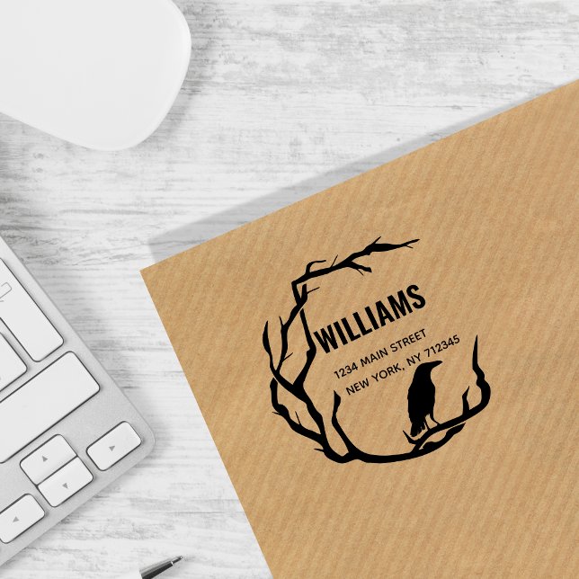 Tampon Auto-encreur couronne de corneille halloween nom de famille (Créateur téléchargé)