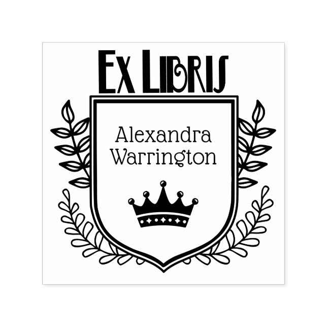 Tampon Auto-encreur Couronne de crête botanique #1 Nom du livre Ex Lib (Design)