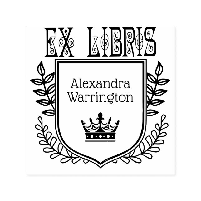 Tampon Auto-encreur Couronne de crête botanique #2 Ex Libris Nom du li (Design)