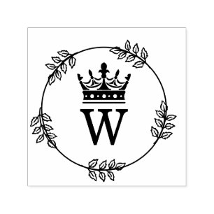 Tampon Auto-encreur Couronne de feuilles avec monogramme initial uniqu