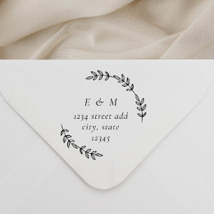 Tampon Auto-encreur Couronne de laurier élégante Monogramme Adresse de