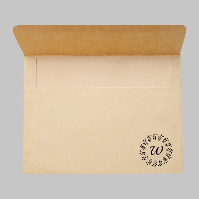 Tampon Auto-encreur Couronne de laurier noir monogrammée (Kraft enveloped with the stamp)