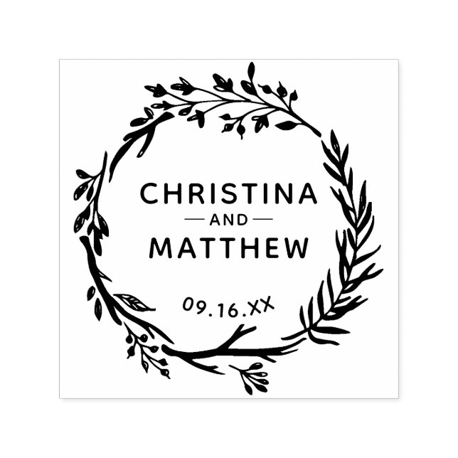 Tampon Auto-encreur Couronne de verdure rustique Save The Date (Design)