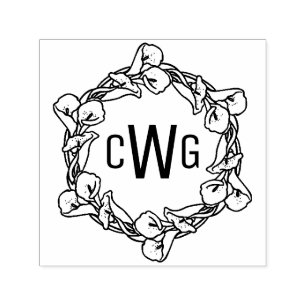 Tampon Auto-encreur Couronne élégante de calla lily 3 monogramme initi