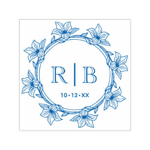 Tampon Auto-encreur Couronne florale #31 Deux Monogrammes Mariages ini