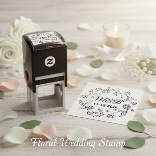 Tampon Auto-encreur Couronne florale rustique avec monogrammes et date