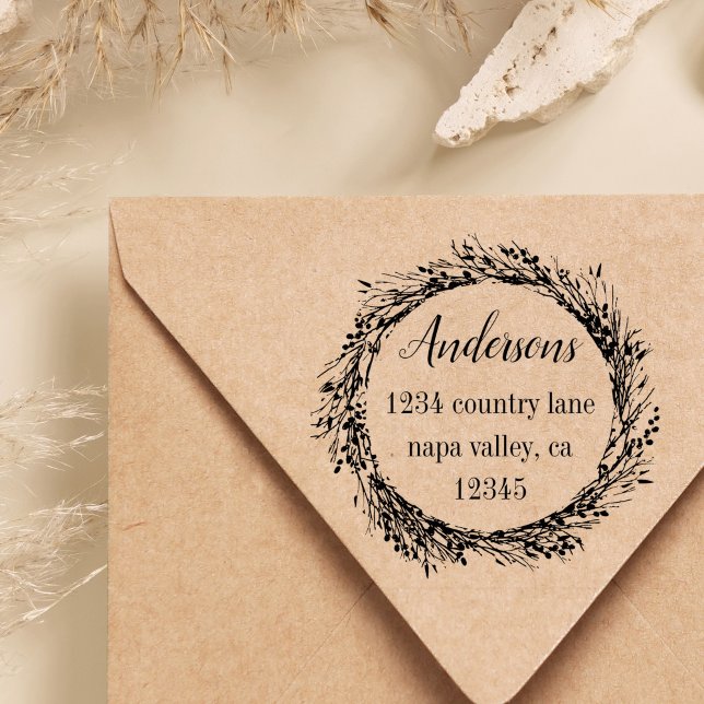 Tampon Auto-encreur Couronne rustique | Adresse de retour du nom de fa (Créateur téléchargé)