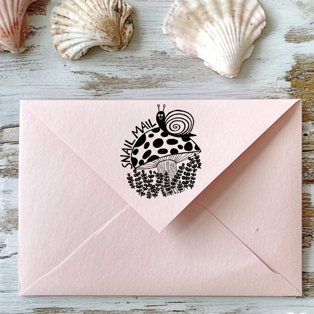 Tampon Auto-encreur COURRIER COURRIEL Aiguille sur champignons PERSONN (SNAIL MAIL Cute Snail on Mushroom CUSTOM Self-inking Stamp
)