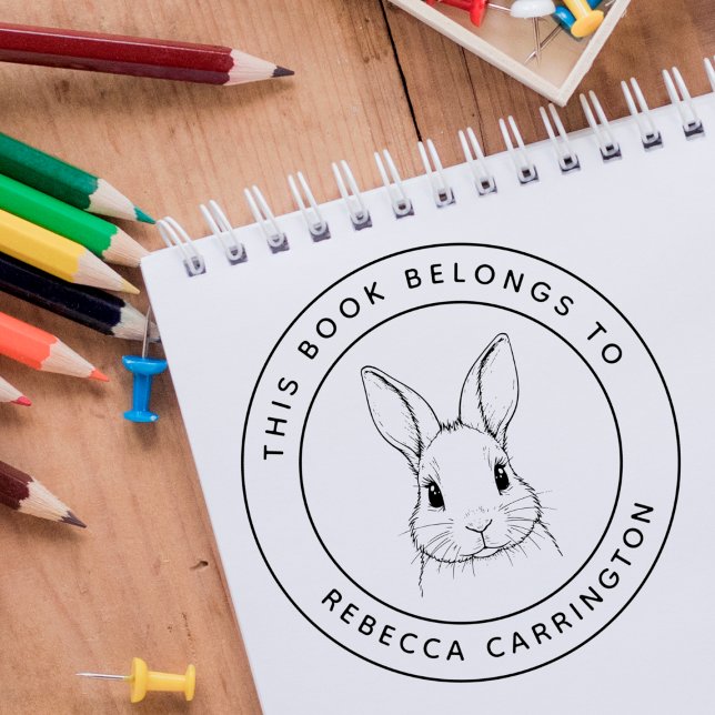 Tampon Auto-encreur Coutume Rabbit Ce livre appartient au nom de l'enf (Créateur téléchargé)
