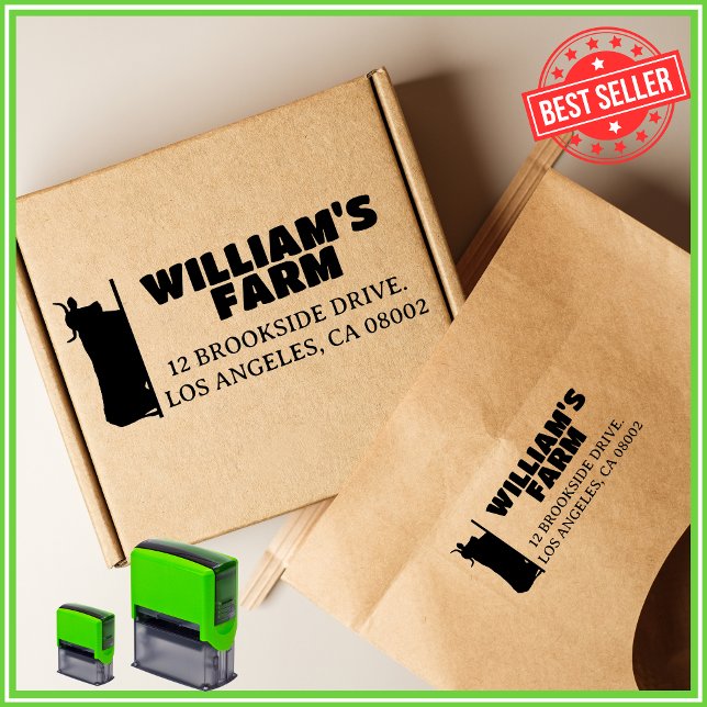 Tampon Auto-encreur Cow Farm Business Unique Mignonne Adresse de retou (Créateur téléchargé)