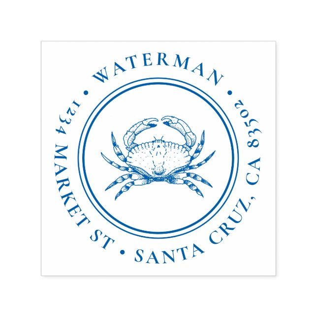 Tampon Auto-encreur Crabe à main | Arrondir l'adresse de retour nautiq (Design)