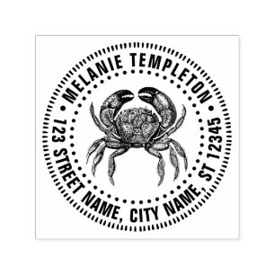 Tampon Auto-encreur Crabe Vintage #1 Dessin Nom Adresse de Retour