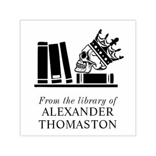 Tampon Auto-encreur Crâne couronné, Livres sur l'étagère Nom de la bib