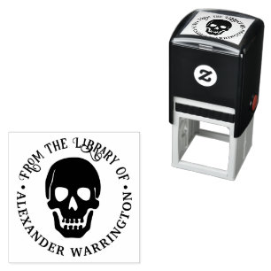 Tampon Auto-encreur Crâne humain gothique "de la bibliothèque de" Nom 