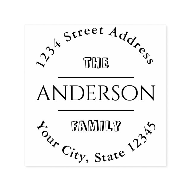 Tampon Auto-encreur Créer votre propre nom de famille Rond Adresse de  (Design)