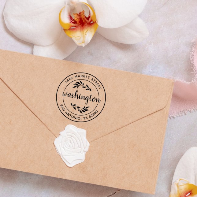 Tampon Auto-encreur Créez votre propre adresse de retour Rond Rustique (Créateur téléchargé)