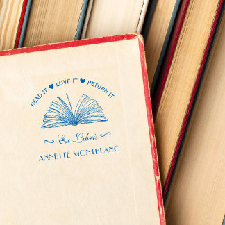 Tampon Auto-encreur Créez votre propre livre Blue Custom Name Ex Libri