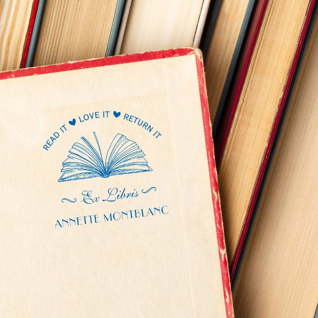 Tampon Auto-encreur Créez votre propre livre Blue Custom Name Ex Libri (Créateur téléchargé)