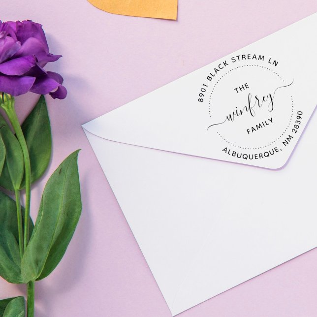 Tampon Auto-encreur Créez votre propre nom de famille arrondi Adresse  (Créateur téléchargé)