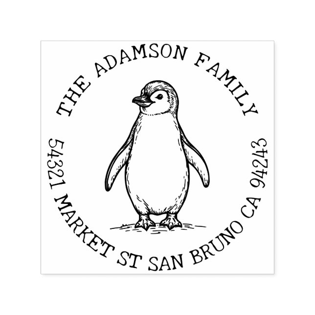 Tampon Auto-encreur Créez votre propre nom de famille de pingouin Adre (Design)