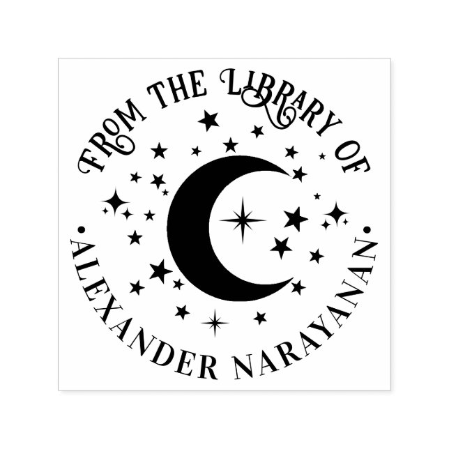 Tampon Auto-encreur Crescent Moon and Stars "From the library of" Nom (Design)
