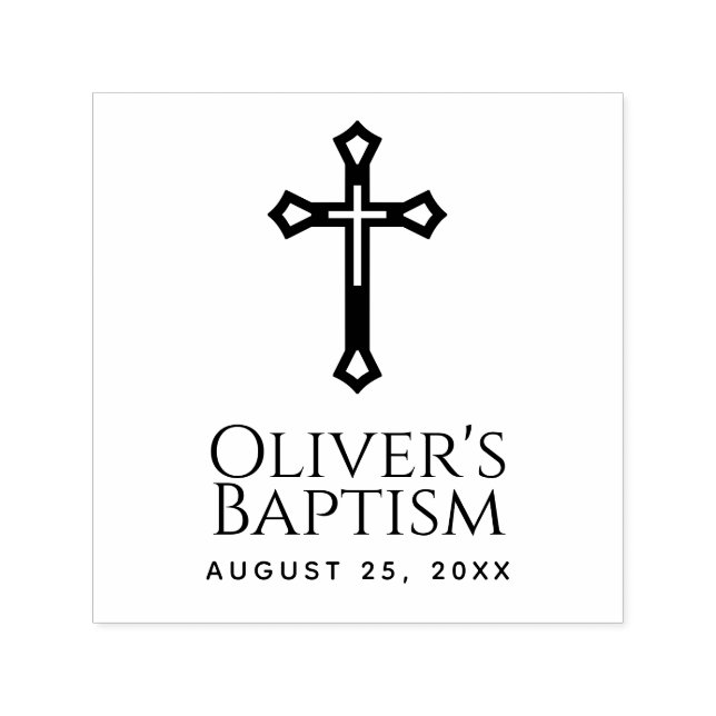 Tampon Auto-encreur Croix religieuse Baptême Christening Nom personnal (Design)