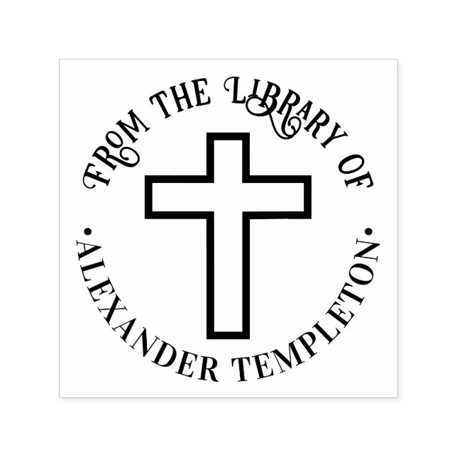 Tampon Auto-encreur Croix simple "De la bibliothèque de" Nom du livre  (Design)