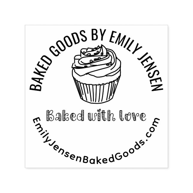 Tampon Auto-encreur Cupcake Baked with Love Business Name Website #R (Design)