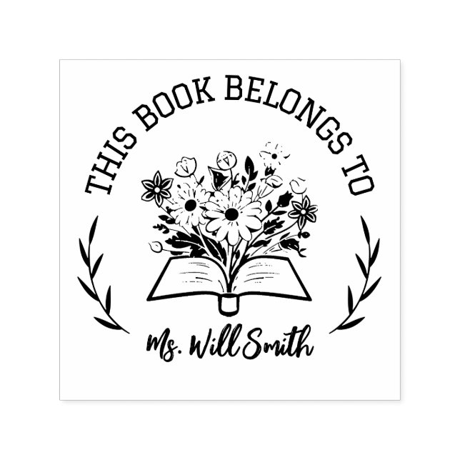 Tampon Auto-encreur Custom Floral Ce Livre Appartient À L'Enseignant (Design)