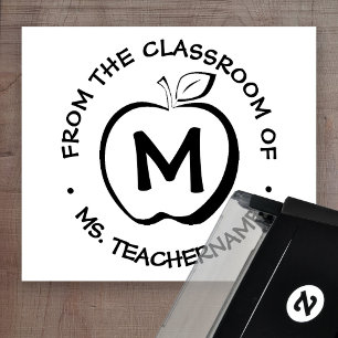 Tampon Auto-encreur Custom Teacher Classe Monogramme Pomme moderne