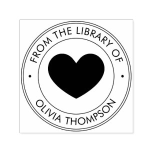 Tampon Auto-encreur Cute À Partir De La Bibliothèque Et Du Coeur Perso