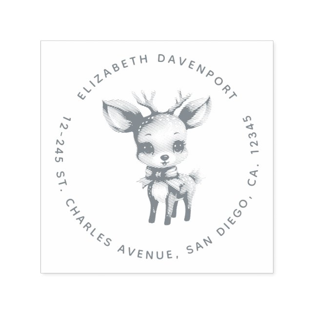 Tampon Auto-encreur Cute Baby Deer Cartoon Illustration Address (Design)