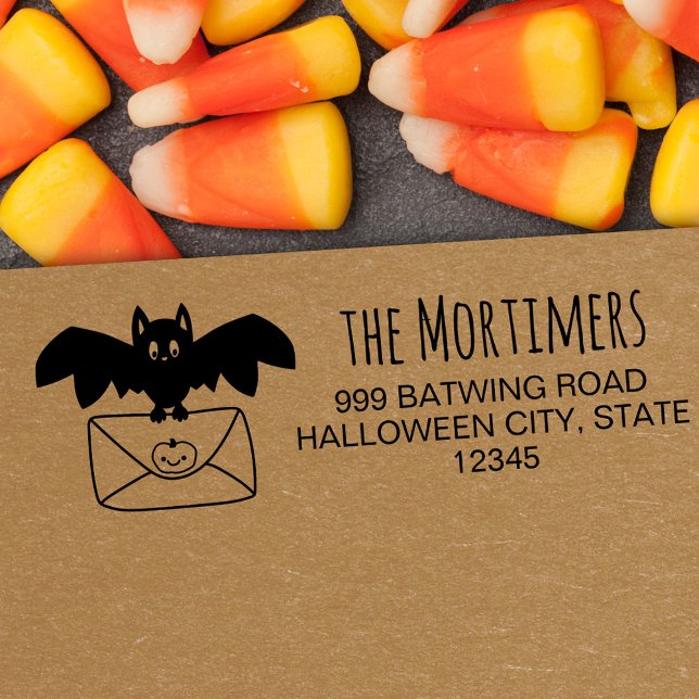 Tampon Auto-encreur Cute Bat livrant Mail Famille Halloween (Créateur téléchargé)