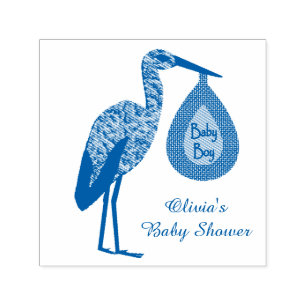 Tampon Auto-encreur Cute Blue Baby Boy Stork Baby shower personnalisé