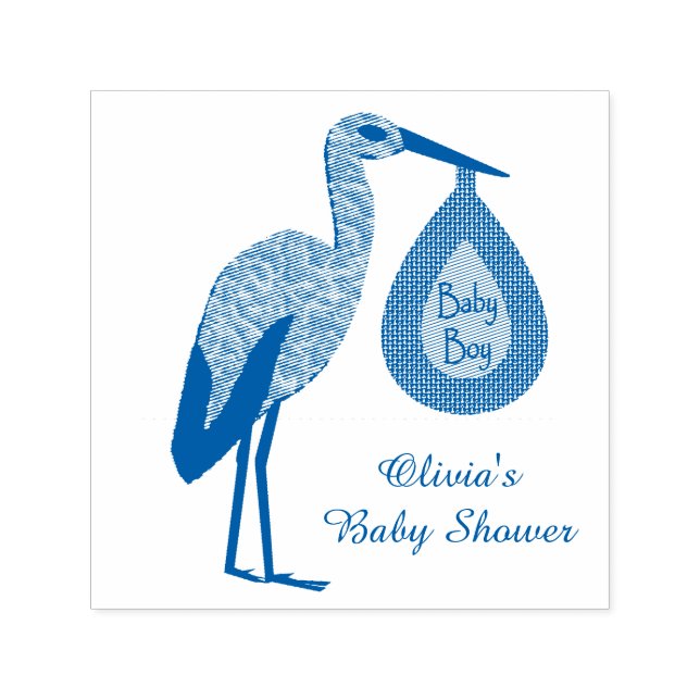 Tampon Auto-encreur Cute Blue Baby Boy Stork Baby shower personnalisé (Design)