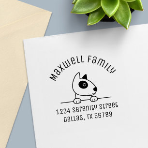 Tampon Auto-encreur Cute Bull Terrier Dog Arch Adresse de famille
