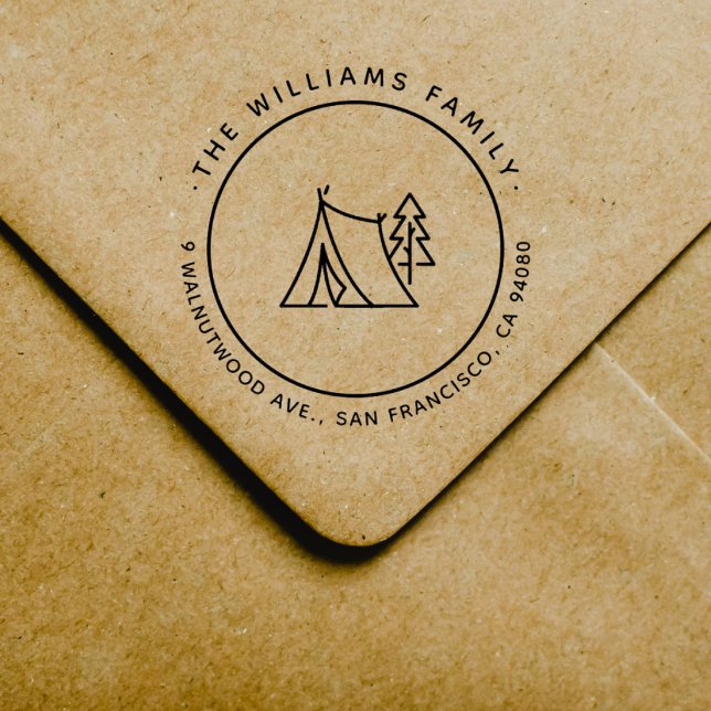Tampon Auto-encreur Cute Camping Tente Custom Family Adresse de retour (Créateur téléchargé)