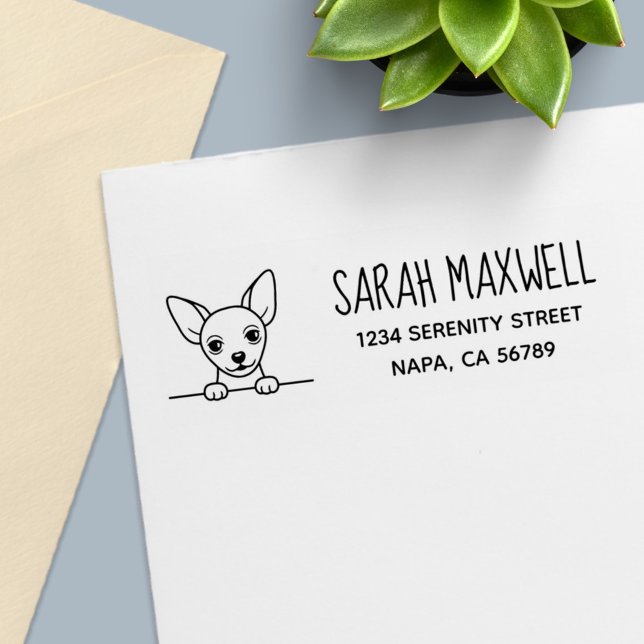 Tampon Auto-encreur Cute Chihuahua Dog Adresse de retour (Créateur téléchargé)