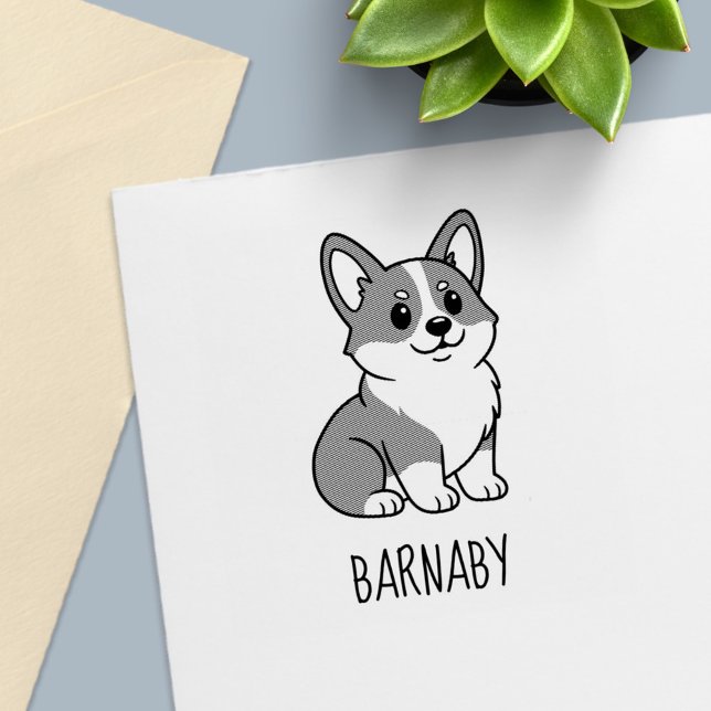 Tampon Auto-encreur Cute Corgi Dog Custom Name (Créateur téléchargé)