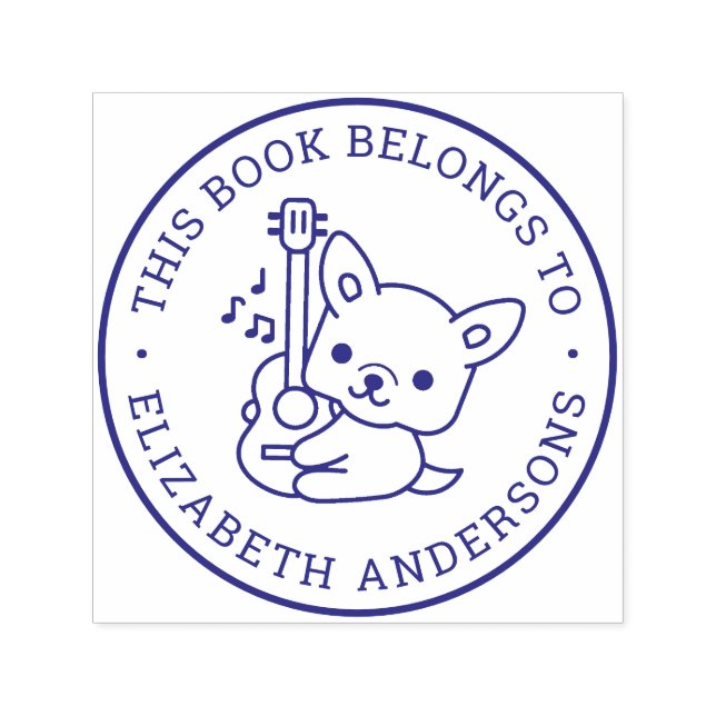 Tampon Auto-encreur Cute Dog Jouer Guitare Nom personnalisé Étiquette  (Design)