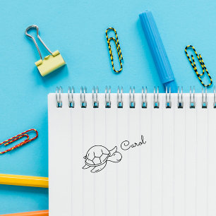 Tampon Auto-encreur Cute Doodle Turtle Personnaliser le nom